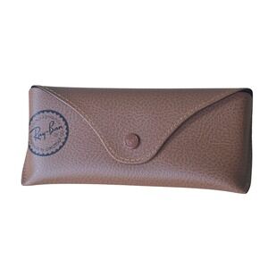 Ray-Ban Tan Textured Faux Leather Sunglasses Case Snap Closure Luxottica Brown